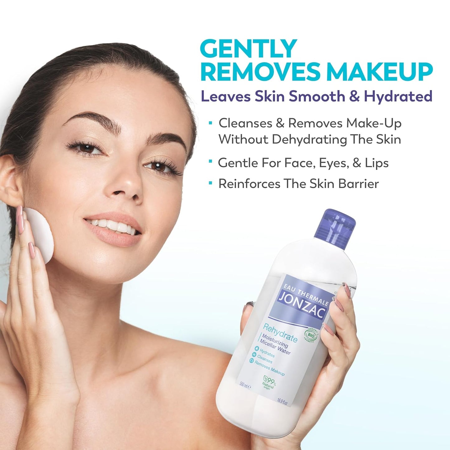 99% Organic Micellar Water - Natural Eye & Face Makeup Remover - Hydrating With Thermal Spring Water - For Sensitive Skin - Non-Toxic - Agua Micelar Orgánica - 16.9 Fl Oz
