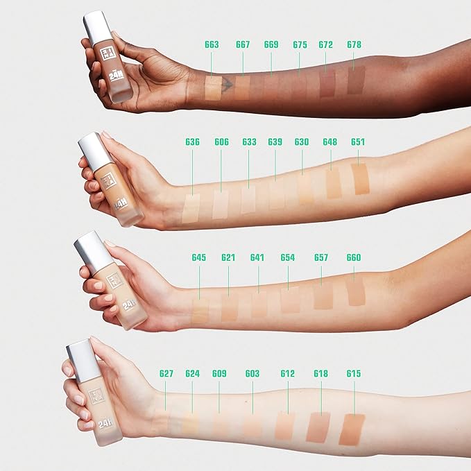 3INA The 24H Foundation 667-24H Long-Wearing Formula - Medium To High Buildable Coverage - Smooth Matte Finish - Expanded Shade Selection - Waterproof, Cruelty Free, Vegan Makeup - 1.01 Oz