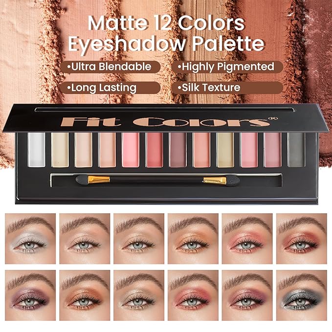 Makeup Present Set for Teen Girl, Travel Makeup Kit for women, Makeup Full Kit for Beginner & Professionals, Makeup Bundle Include 12 Color Matte Eyeshadow Palette, Natutal Foundation, Lip Gloss