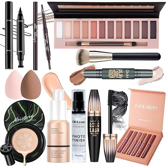 Makeup Set, Makeup Set Kit for Women, Makeup Present for Women Teens, Eyeshadow Foundation CC Cream Face Primer Counter stick, Brush Sponges Lipstick Set Eyebrow Pencil Mascara Eyeliner