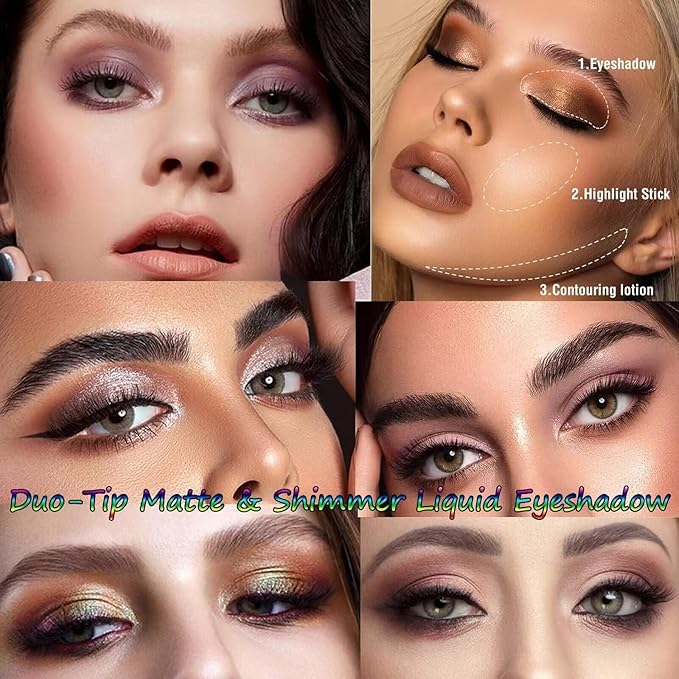 Dark Brown Liquid Eyeshadow Bronze Matte Metallic Double Ended Glitter Eyeshadow Sticks For Eyes Pencil Primer Base Quick Drying Waterproof Long Lasting Highlight Stick Shadow Pen Eye Makeup(#5)