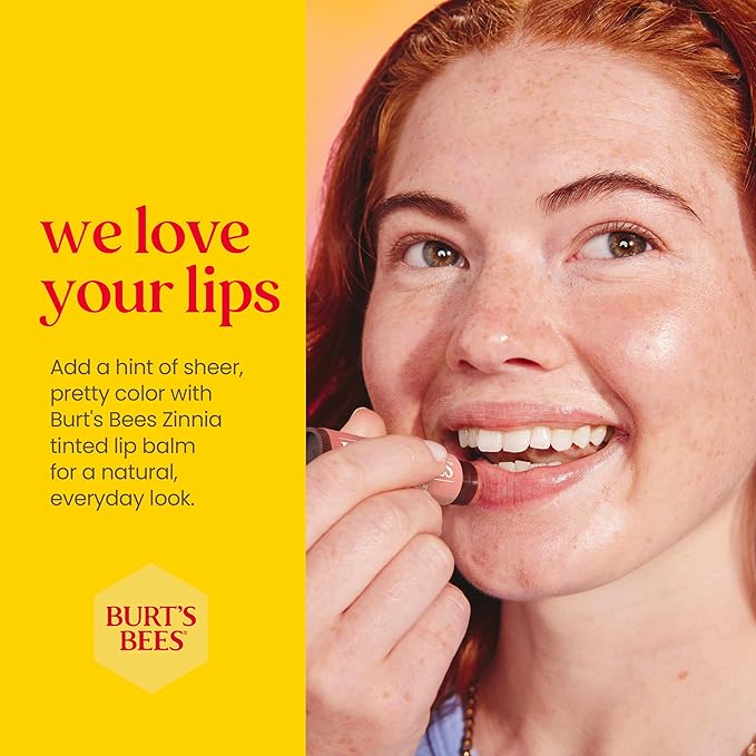 Burt's Bees Lip Tint Balm with Long Lasting 2 in 1 Duo Tinted Balm Formula, Color Infused with Deeply Hydrating Shea Butter for a Natural Looking Buildable Finish, Raspberry Zinnia (2-Pack)