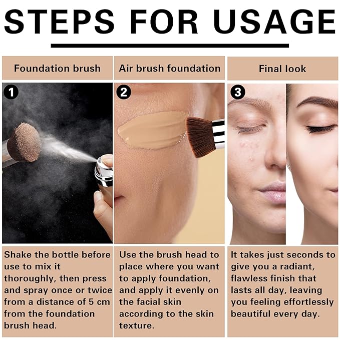Airbrush Makeup Foundation for Mature Skin Magic Minerals Lightweight Air Makeup Airbrush Makeup Setting Spray for Smooth Radiant Finish（03# Nude Color）