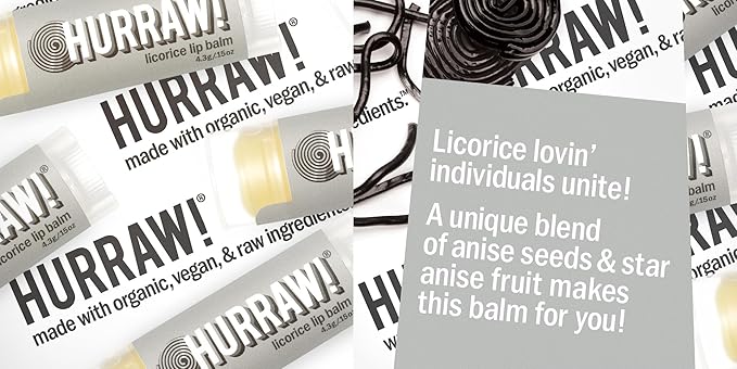 Hurraw! Licorice Lip Balm: Organic, Certified Vegan, Cruelty and Gluten Free. Non-GMO, 100% Natural Ingredients. Bee, Shea, Soy and Palm Free. Made in USA