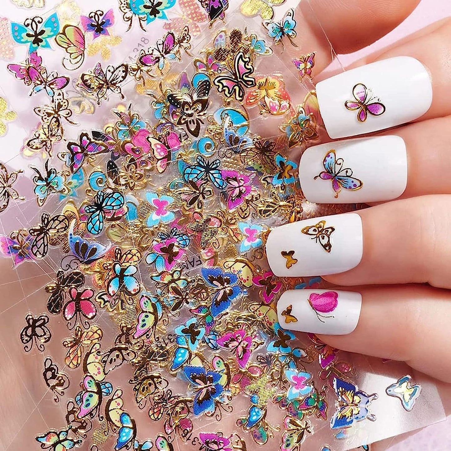 30 Sheets Butterfly Nail Stickers Colorful 3D Self Adhesive Nail Art Charms Sticker Decals for Crafts Supplies Accessories (ST-B)