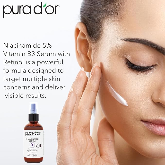 PURA D'OR B3 Niacinamide Advanced Facial Serum (3.3oz x3 = 9.9oz) Skin Care Formula with Retinol For Wrinkles, Hydration & Complexion - All Skin Types, Hypoallergenic - Women & Men