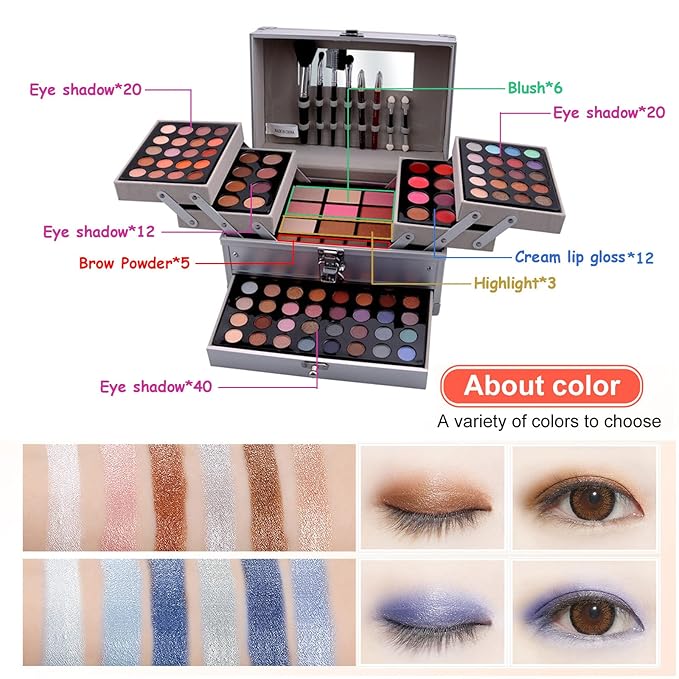 All-in-One Makeup Gift Set Carry All Makeup Kit Women Full Kit With Makeup Bag Lipgloss Lipstick Concealer Blush Foundation Face Powder Eyeshadow Palette Cosmetic Palette #8