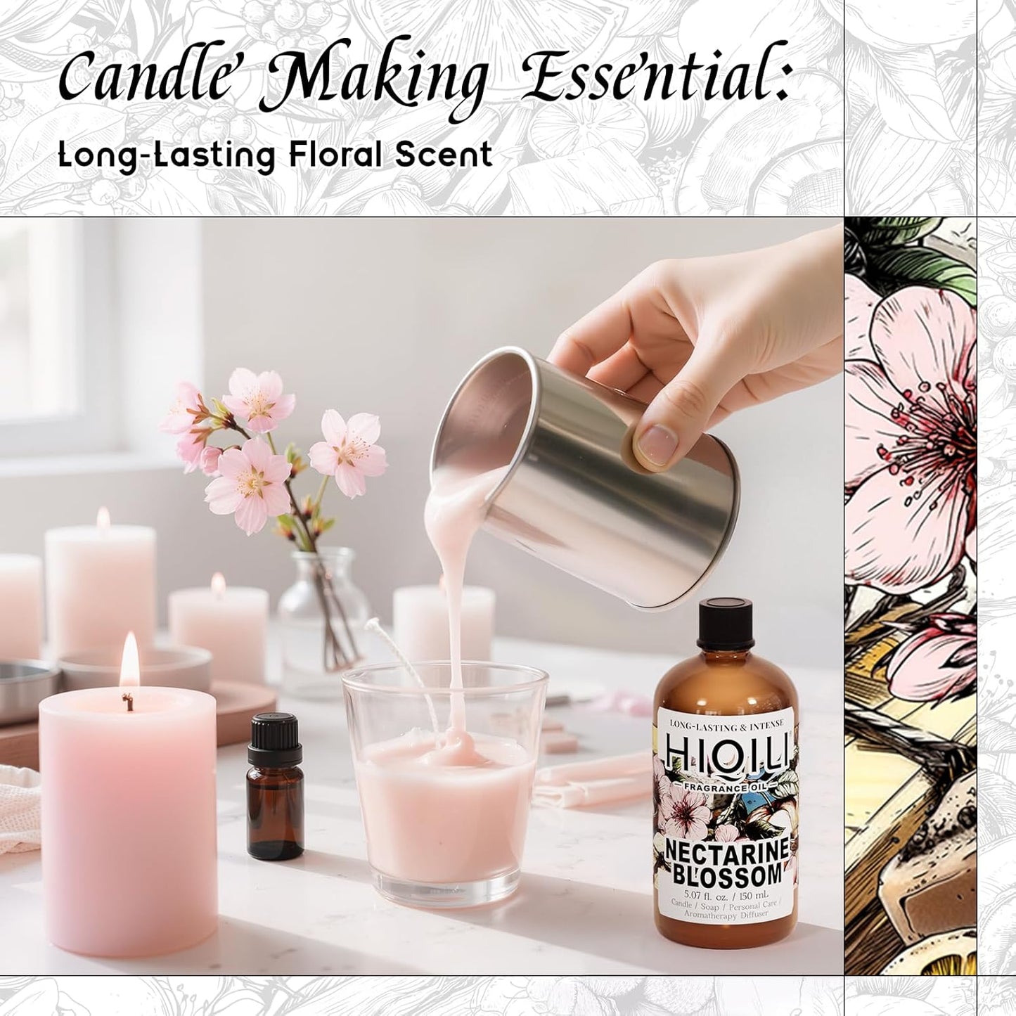 HIQILI Nectarine Blossom Fragrance Oil for Candle & Soap Making, Essential Oil Diffuser Use, Add to Body Lotion, Dryer Balls - 5.07 Fl Oz