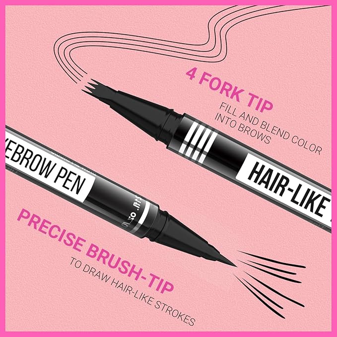 iMethod Eyebrow Pen - Eyebrow Pencil Magical 2-in-1 Eye Brow Pencils for Women with 4-Fork-Tip & Precise Brush-Tip for Natural Hair-Like Brows, Last All-Day, with Eyebrow Spoolie Brush, Black