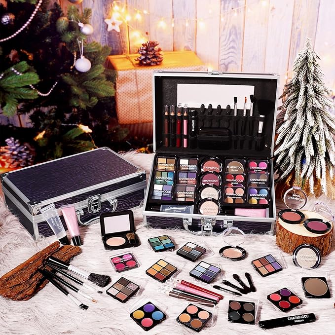Makeup Kit for Teen Girls & Women Full Kit, Beauty Train Case with Starter Cosmetic Set, Make Up Valentine's Day Gift Box with Eyeshadow,Lipgloss,Highlighter,Blush,Lip&Eye Pencils,Brush & More(Purple)