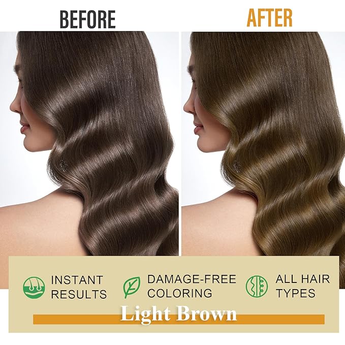 3-in-1 Hair Dye Shampoo Light Brown, Natural Hair Color Shampoo for Gray Hair, Hair Instant Dye Shampoo for Women & Men, Long-Lasting Shampoo Hair Dye Colors Hair in Minutes, Champu Para Canas, 500 Ml