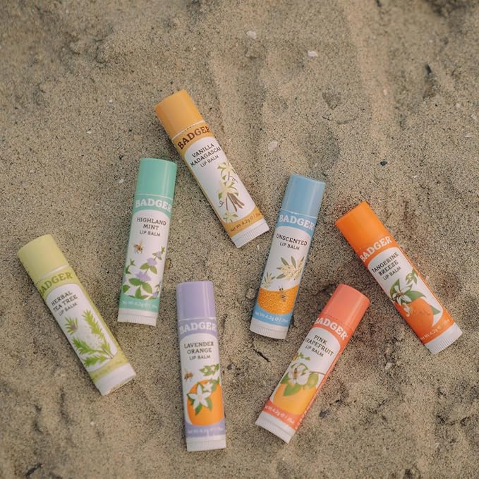 Badger - Herbal Lip Balm, Tea Tree & Lemon, Certified Organic Lip Balm, Fair Trade, Herbal Lip Care, 0.15 oz (4 Pack)