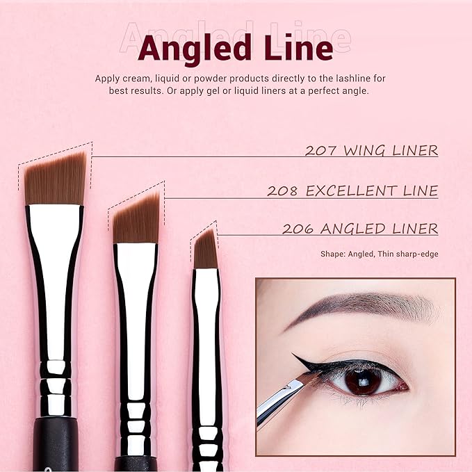 Jessup Eyeliner Brush Set, Professional Eye Liner Makeup Brushes 11pcs, Angled Flat Definer Ultra Fine Bent Pencil Point Eyeliner Brushes for Precision Liner, T324