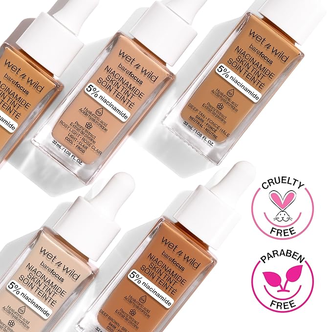 wet n wild Bare Focus Skin Tint, 5% Niacinamide Enriched,Buildable Sheer Lightweight Coverage, Natural Radiant Finish, Hyaluronic & Vitamin Hydration Boost, Cruelty-Free & Vegan - Truffle