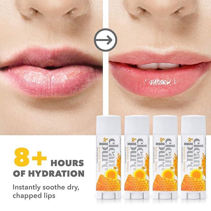 Lip Balm 3-Pack (Manuka Honey with Sunscreen) | Lip Care Set With 100% All Natural Beeswax | Vitamin E Oil | Flavored Lip Balm for Dry, Chapped Lips | Made in Australia
