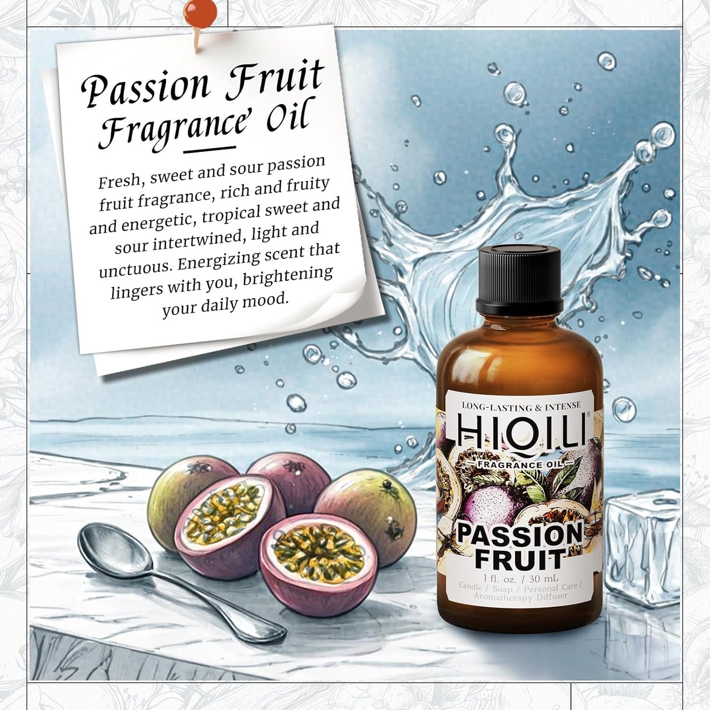 HIQILI Passion Fruit Fragrance Oil for Home Diffuser, Oil Burner, Great for Soap, Candle & Perfume Making, Add to Body Lotion - 1 Fl Oz