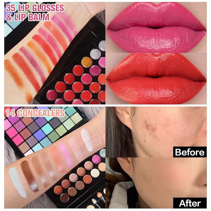 177 Colors Professional Makeup Kit for Women Girls Full Kit Gift Set with Mirror All in One Make up Palette Included Eyeshadow Powder Eye Shadow Gel Lip Gloss Concealer Eyebrow Powder Blush Brushes