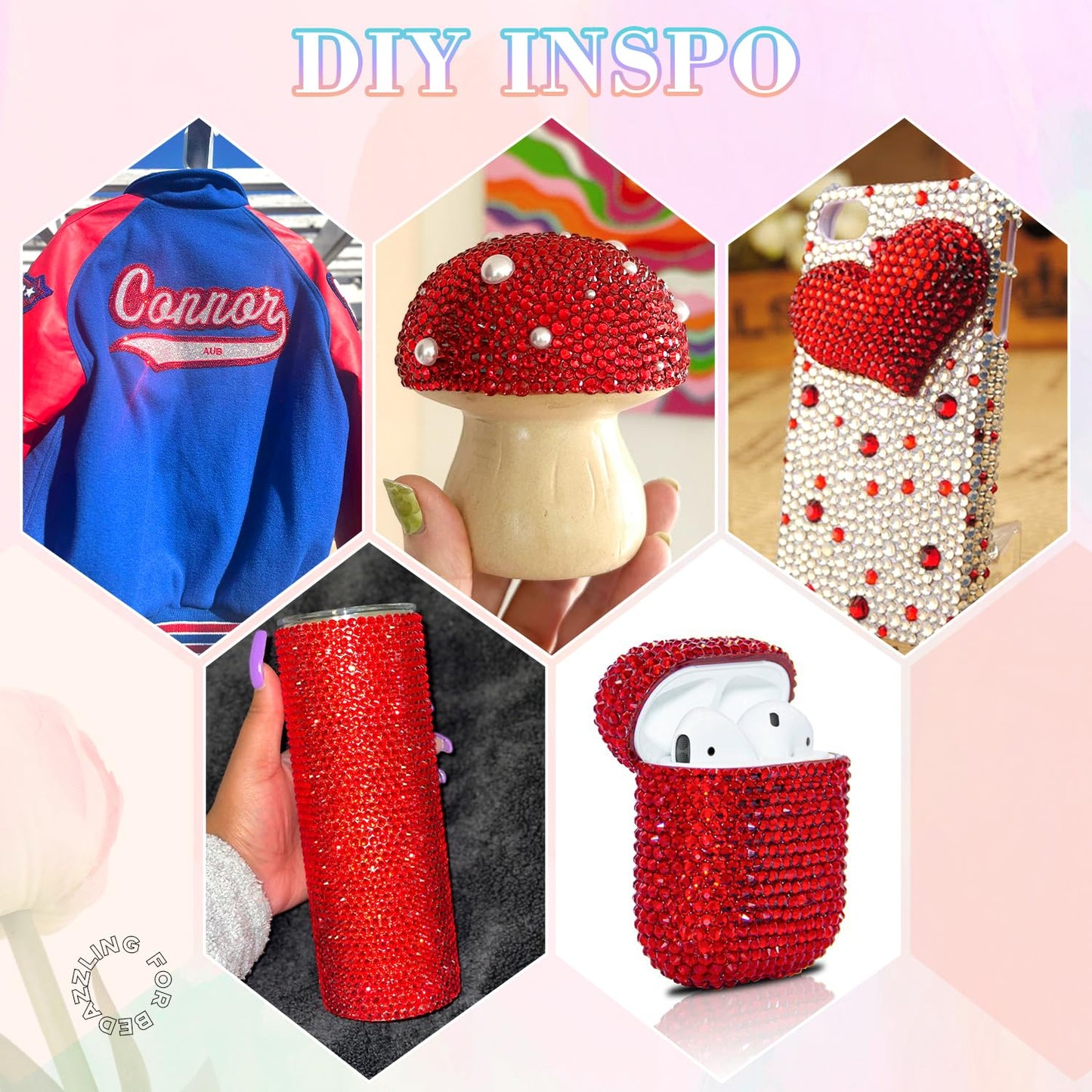 30000Pcs Resin Red Rhinestones with B7000 Jewelry Glue for Crafting, 2-6mm Non Hotfix Flatback Gems, Bedazzling Crystal for DIY Crafts Clothing Tumblers Mugs Shoes Fabric Decor Nail Art