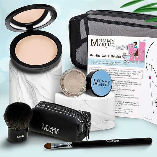 Out The Door Collection | Talc-free 5-piece Mineral Makeup Set | CUDDLE (Light/Medium) - For light to medium complexions + STARLIGHT - A Pale Beige w/Icy Shimmer