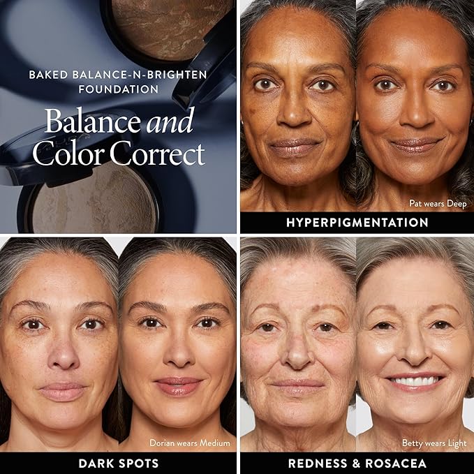 LAURA GELLER NEW YORK Award-Winning Baked Balance-n-Brighten To Go Travel Size Color Correcting Powder Foundation - Deep - Buildable Light to Medium Coverage - Demi-Matte Natural