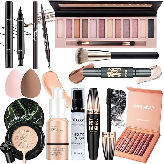 Makeup Set, Makeup Set Kit for Women, Makeup Present for Women Teens, Eyeshadow Foundation CC Cream Face Primer Counter stick, Brush Sponges Lipstick Set Eyebrow Pencil Mascara Eyeliner