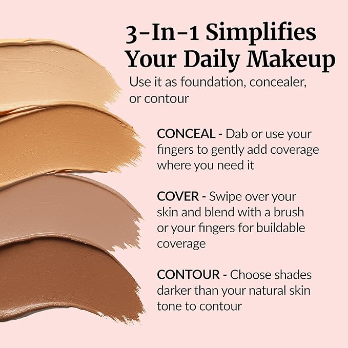 Vibriance Complexion Sticks - Foundation for Mature Skin - Sheer, Buildable Coverage Face Makeup Foundation for Older Women - 3-in-1 Base, Contour, Concealer - Dark