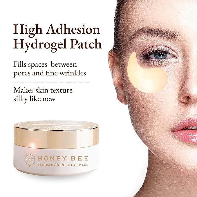 Honey Bee Venom Hydrogel Eye Masks for Dark Circles and Puffiness Bee Propolis Hydrogel Depuffing Eye Patches w/Bee Venom, Collagen & Niacinamide for All Skin Types (Pack of 60 Eye Pads)