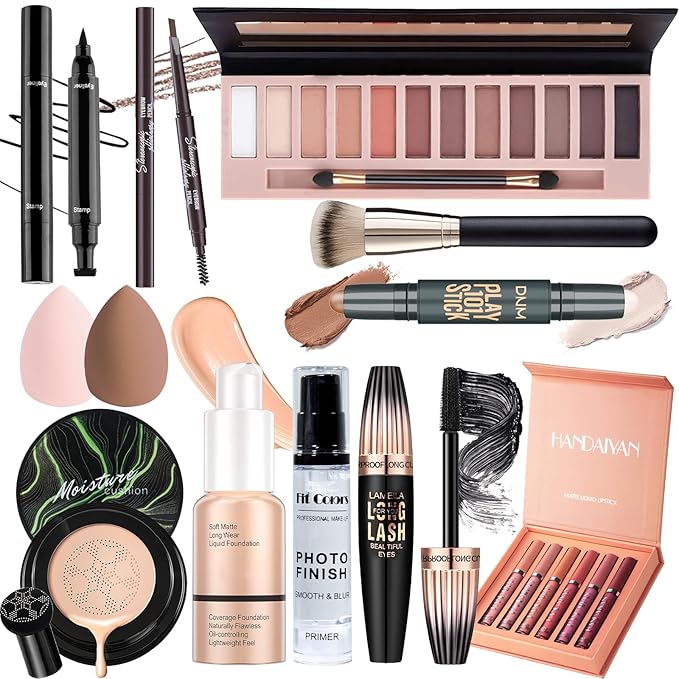 Makeup Set, Makeup Set Kit for Women, Makeup Present for Women Teens, Eyeshadow Foundation CC Cream Face Primer Counter stick, Brush Sponges Lipstick Set Eyebrow Pencil Mascara Eyeliner
