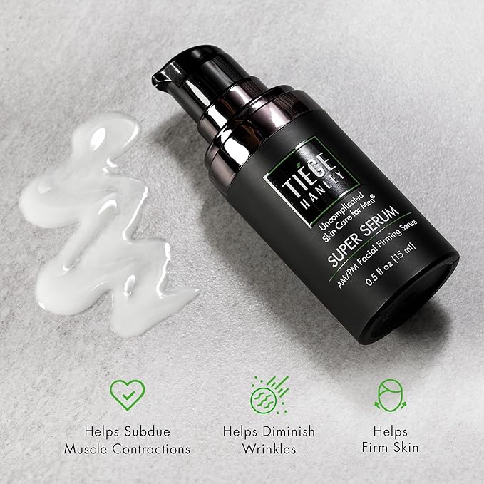 Tiege Hanley Anti-Aging Face Serum, SUPER SERUM (1-Pack) - Skin Tightening Facial Serum for Men - Mens Serum For Face with Sodium Hyaluronate & Retinyl Palmitate for Smoother & Tighter Skin, 0.5 Fl Oz