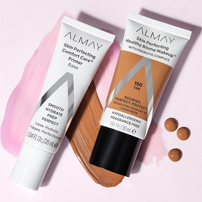 Almay Skin Perfecting Healthy Biome Foundation Makeup with Prebiotic Complex SPF 25, Hypoallergenic, -Fragrance Free, 100 Fair, 1 fl. oz.
