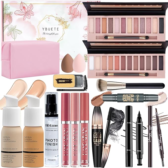 Makeup Set, Makeup Set Kit for Women Girls Teen Full Kit, Multipurpose Makeup Set, Professional & Beginner Makeup Kit Include Foundation, Face Primer, Eyeshadow Palette, Cosmetic Bag