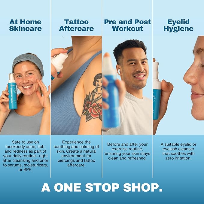 Hypochlorous Acid Spray – HOCl Face & Skin Mist for Acne, Eczema & Irritation – Multi-Purpose Skin Repair – Eyelid Cleanser, Post-Workout, Post-Procedure, Scalp & Sensitive Skin – 6.8 oz