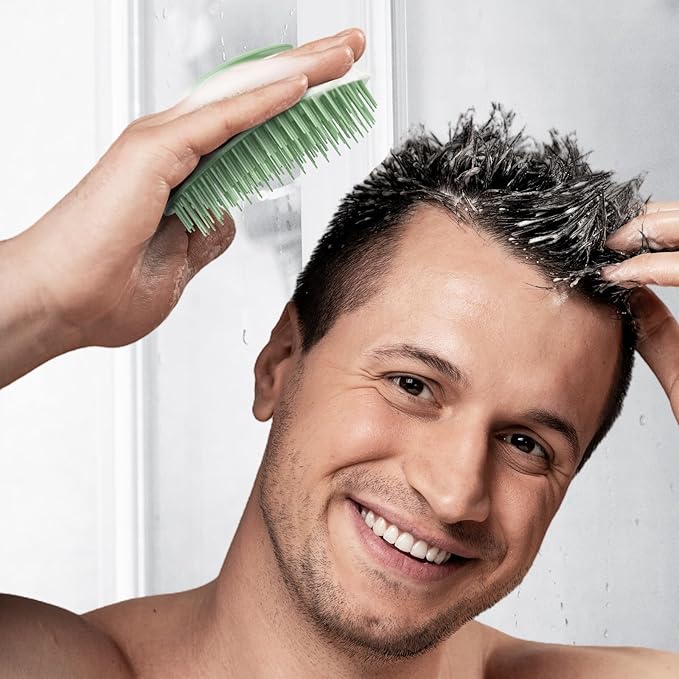 2 PC Scalp Massager Shampoo Brush, Scalp Scrubber & Exfoliator for Dandruff Removal, Wet & Dry and Detangler for Men and Women, Suitable for Short Medium Hair (Green)