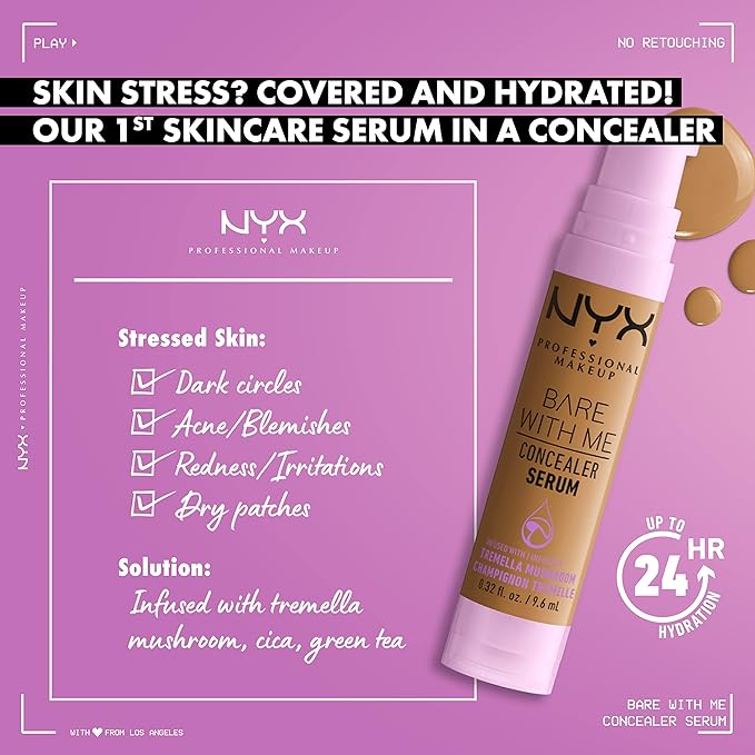 NYX PROFESSIONAL MAKEUP Bare With Me Concealer Serum, Up To 24Hr Hydration - Tan