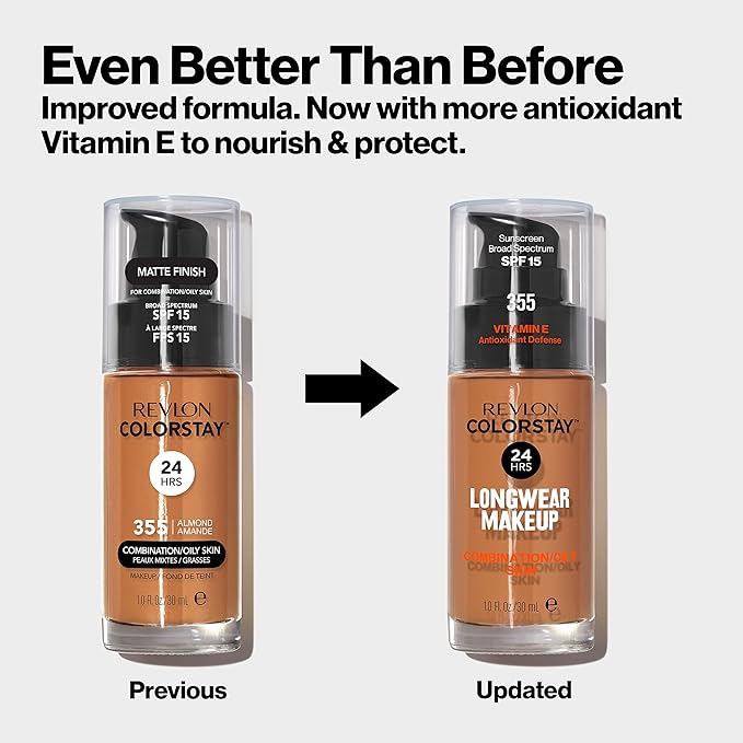 Revlon Liquid Foundation, ColorStay Face Makeup for Combination & Oily Skin, SPF 15, Medium-Full Coverage with Matte Finish, Natural Ochre (175), 1.0 oz