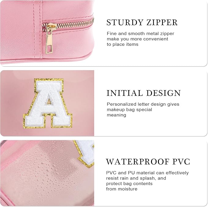 YOOLIFE Graduation Teacher Gifts Initial Clear Makeup Bag Birthday Gift Travel Toiletry Preppy Cosmetic Bags Birthday Gift for Girls Kids Travel Essentials Clear Toiletry Bag A