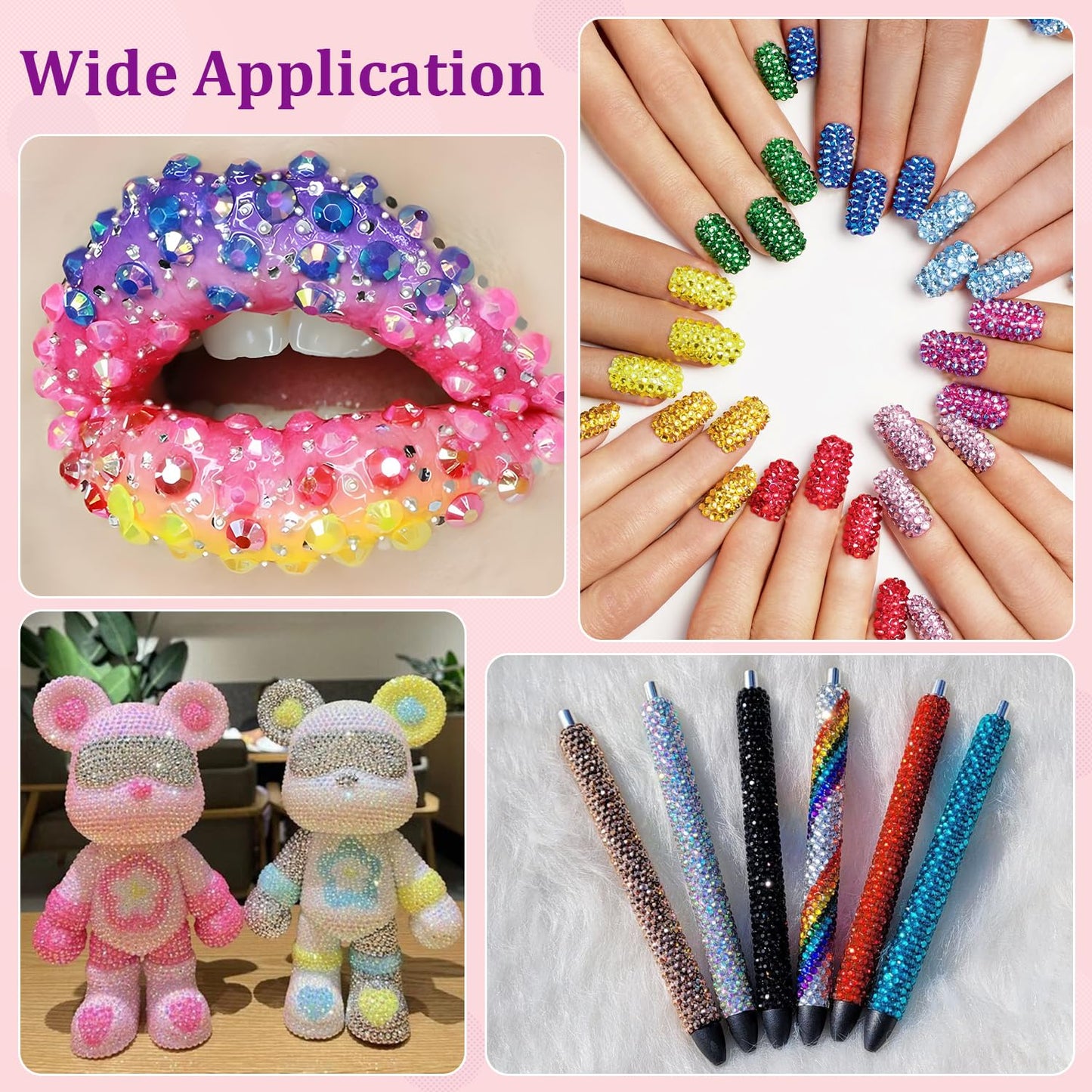 30000Pcs Resin Rhinestones for Bedazzling with Tweezers, Hot Pink AB Rhinestones for Crafting with B7000 Jewelry Glue for DIY Crafts Clothing Tumblers Shoes Fabric Nail Art