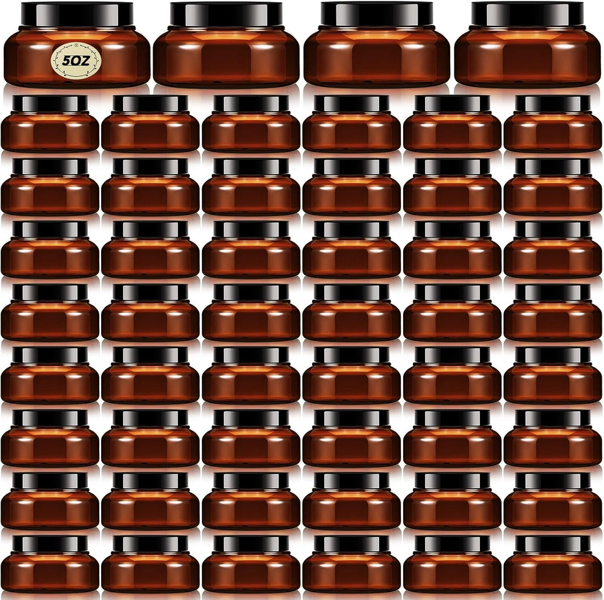 Tessco 48 Pcs Plastic Jars with Lids and Labels Body Scrub Jars Round Refillable Cosmetic Containers Empty Butter Travel Containers for Sugar Scrub Lotions Cosmetics Cream(5 oz,Brown)