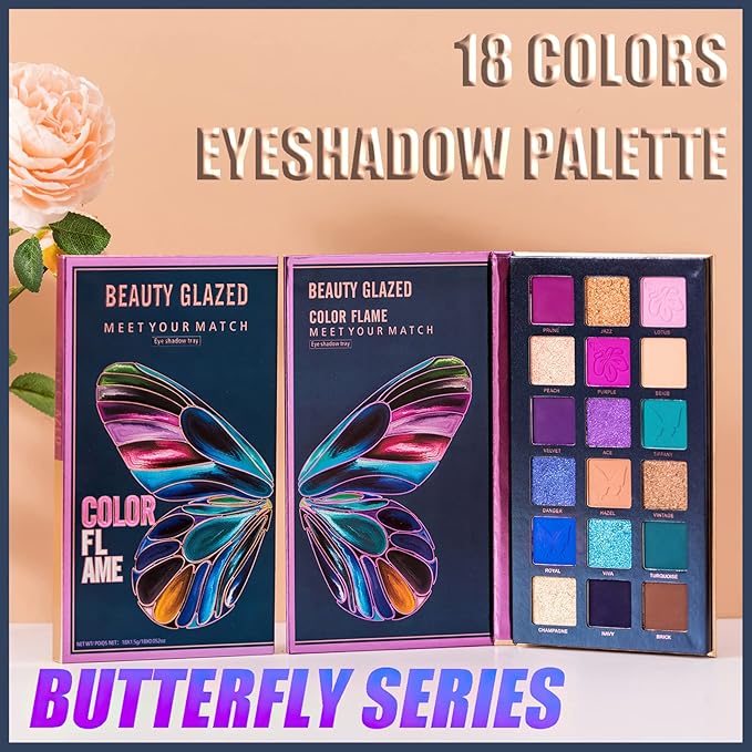 18 Colors Eyeshadow Palette, Butterfly Series Highly Pigmented Eye Makeup Palette, Matte Shimmer Metallic Powder Eyeshadow Pallet, Makeup Palette Cosmetics Gift, 110