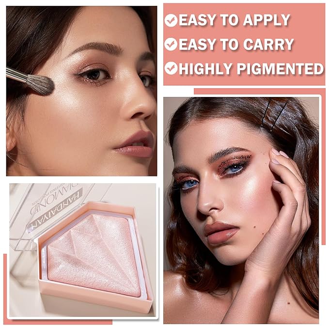 2PCS Pearl White Highlighter Makeup Palette Face Powder Highlighters Iluminadores De Maquillaje Shimmer Glitter Diamond Highlighter Contour Powder Makeup Palette