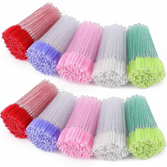 1000 Disposable Mascara Wands Eyelash Brushes Spoolies for Eyebrow Eye Lash Extension Crystal Multicolor