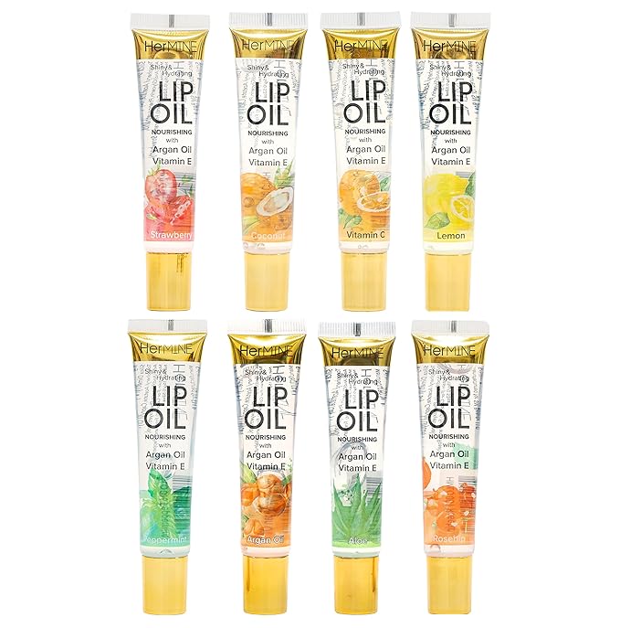 HerMINE Hydrating Lip Oil with Argan oil & Vitamin E Clear Long Lasting Nourishing Lip Oils Moisturizing Gel Multi-Packs Softening Clear Oil