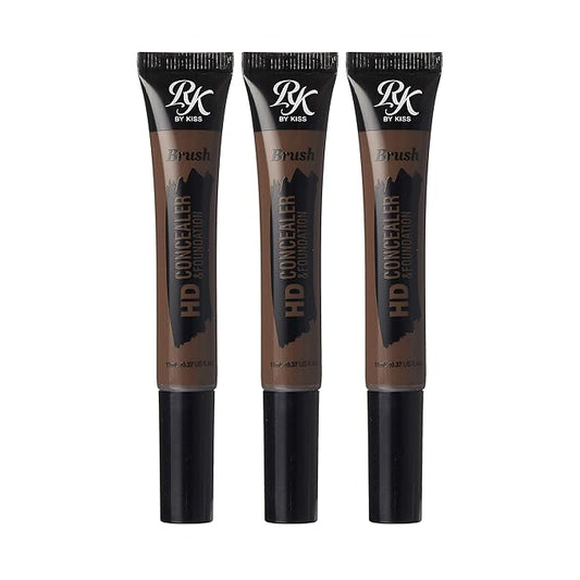 Ruby Kisses HD Brush Concealer & Foundation, Full Coverage, Color Correcting, Highlight, Contour 3 Pack (Mahogany)