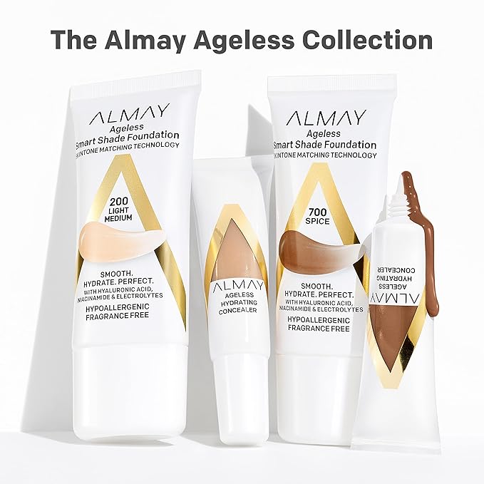 Almay Anti-Aging Foundation, Smart Shade Face Makeup with Hyaluronic Acid, Niacinamide, Vitamin C & E, Hypoallergenic-Fragrance Free, 800 Deep, 1 Fl Oz (Pack of 1)