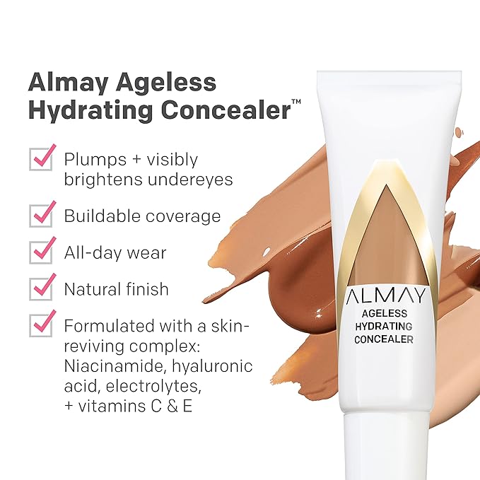 Almay Anti-Aging Concealer, Face Makeup with Hyaluronic Acid, Niacinamide, Vitamin C & E, Hypoallergenic-Fragrance Free, 030 Medium, 0.37 Fl Oz