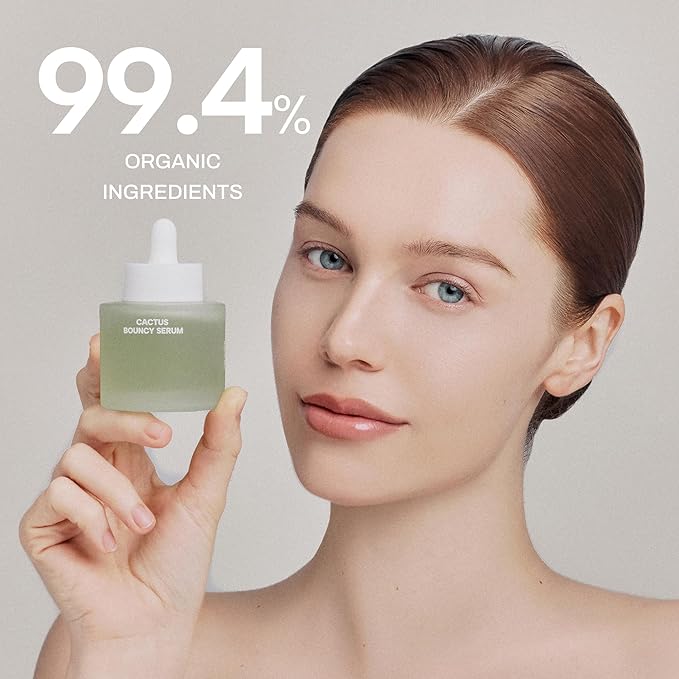 Whamisa Organic Cactus Bouncy Serum, 48 hrs Inner Skin Moisture, 72 hrs Hydrating and Moisturizing, Postbiotics, Facial Ampoule (52ml)