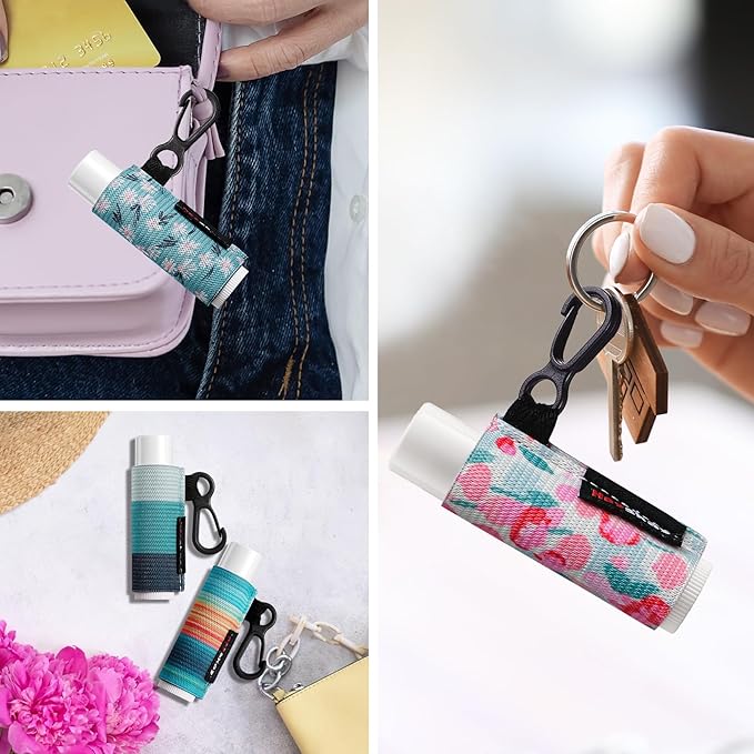 3PCS Lip Balm Holder Keychain Lip Gloss Sleeves Lipstick Holder Keychain Chapstick Elastic Sleeves(Leopard Printing X3)