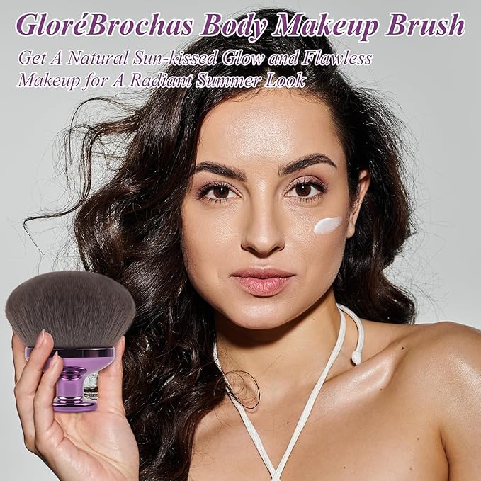 90MM Extra Large Self Tanner Kabuki Makeup Brush – Ultra Soft Dense Vegan Bristles for Body Makeup, Bronzer & Foundation–Applies Tanning Mousse, Lotion & Self Tanner，Wet & Dry (Purple)