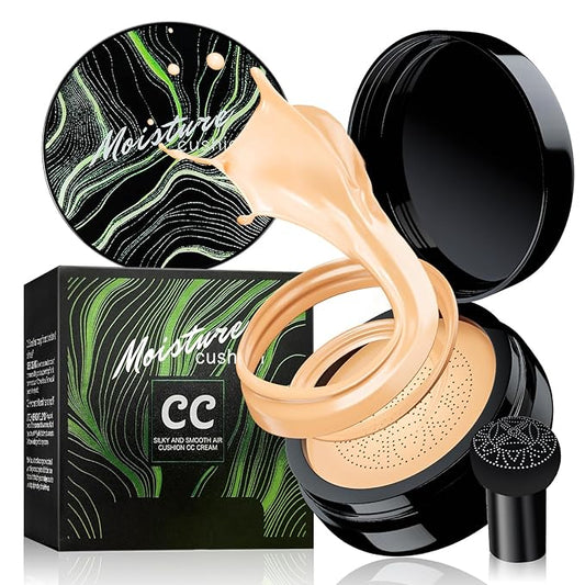 Air Cushion CC Cream Mushroom Head Foundation - Moisturizing BB Creams Foundation, Long-Lasting Waterproof Matte Concealer for Even Skin Tone (Natural, 1 PCS)