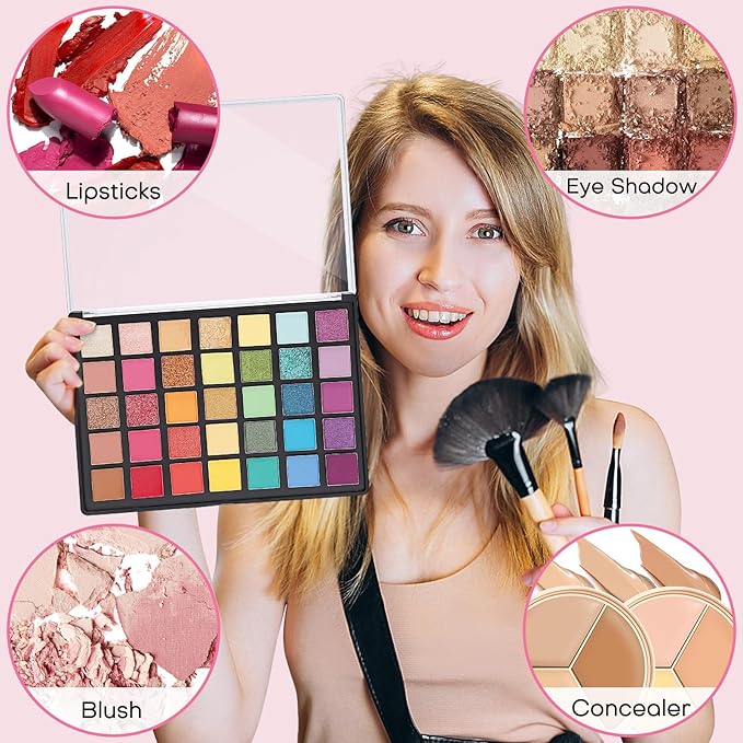 2PCS 9.25"x6.6" Large Empty Magnetic Makeup Palettes, Not Included Metal Sticker/Pans, XL Eyeshadow Pan Dispensing Storage Boxes, Compact & Portable Blush Lipstick Powder Palettes for DIY Cosmetics